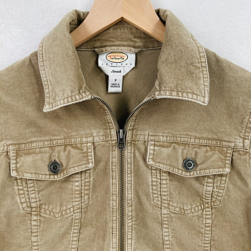 Talbots Petites Corduroy Trucker Jacket Womens Size P (XS) Stretch Full Zip Tan - Picture 2 of 13